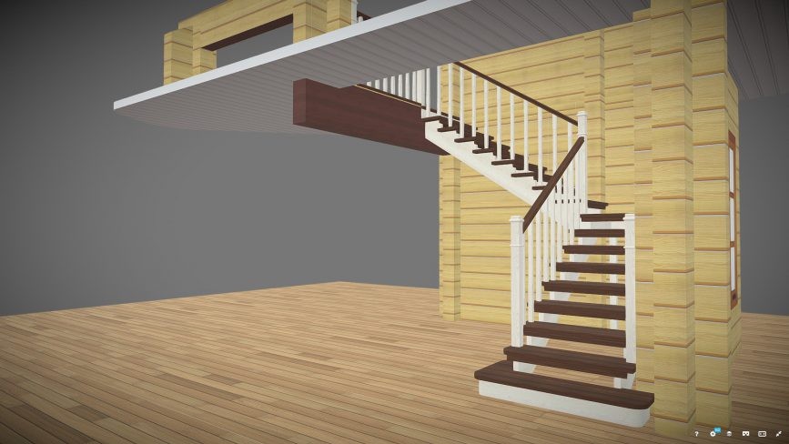Деревянная лестница с площадкой с поворотом на 90 градусов