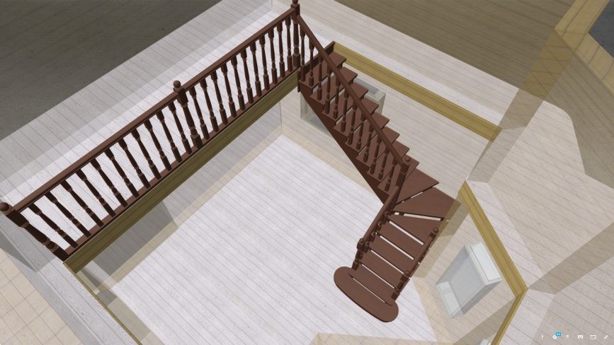 Поворотная деревянная лестница 90 градусов с забежными ступенями