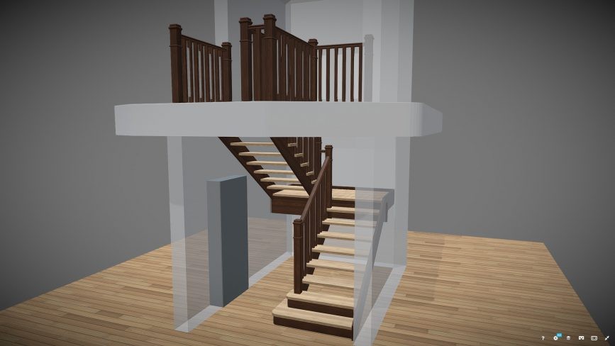 Деревянная лестница с поворотом на 180 градусов и площадкой