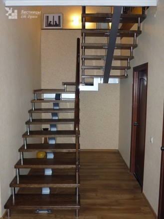 Лестница из нержавейки с дубовыми ступенями